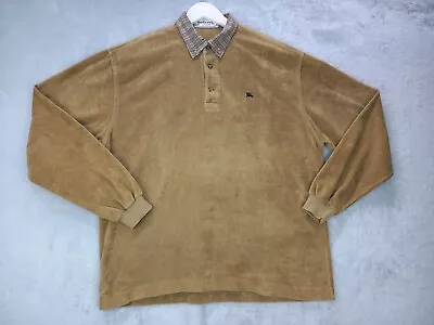 Vintage Burberry  Corduroy Polo Shirt Long Sleeve Camel 100% Cotton Size 5 • $99