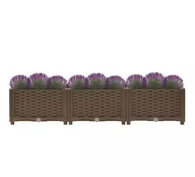 Set Of 3 Brown Raised Flower Bed Rattan Effect Garden Lawn Fence Planter Pot  • £23.95