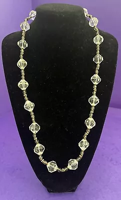 VTG SIGNED MIRIAM HASKELL CLEAR FACETED CRYSTAL BEADS W/RHINESTONES NECKLACE • $125