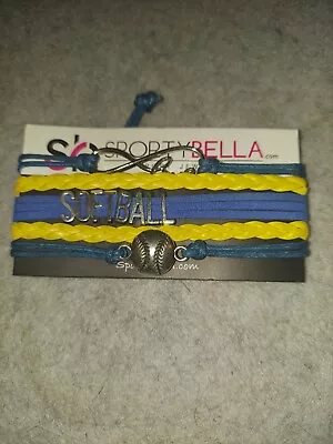 $8 • Buy Softball Leather Charm Bracelet-sports-purple/yellow-6 1/2 -8 1/2 -team- #237