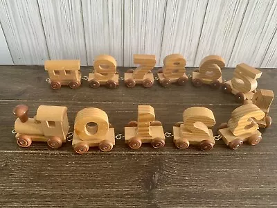 Vintage Wooden Train Set 12 Piece Numbers 0-9 With Engine And Caboose • $13.83