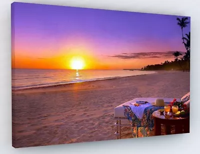 £38.83 • Buy Stunning Purple Sunset Beach Canvas Picture Print Chunky Frame Large 