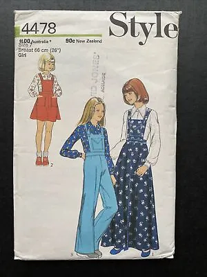 Style 4478- Girl’s PinaforeDungarees & Blouse Vintage Sewing Pattern Size 7 • $4