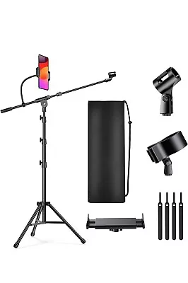 Microphone Stand With Tablet Holder Tripod Boom Arm For Floor Adjustable Angle • £24.99