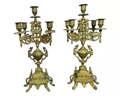 (2) Vintage ITALIAN BRASS Old CANDELABRA Style CANDLESTICKS (1 AS IS) • $5.50