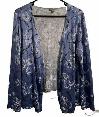 J Jill Cardigan Sweater Womens Medium M Silk Cashmere Blue White Long Sleeves • $15
