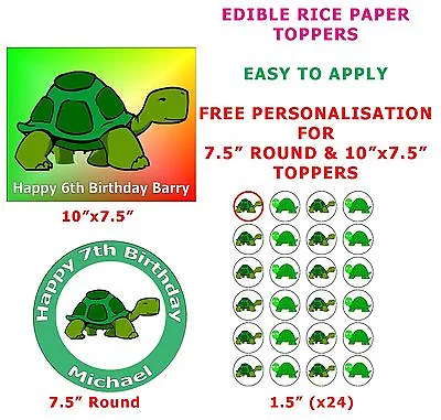 £1.99 • Buy Personalised Cartoon Turtle Birthday Kids Cake/Cupcake Topper On Rice Paper 