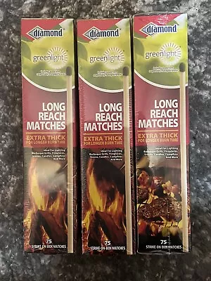 $21 • Buy Diamond Long Reach Matches 75 Count Extra Thick Long Burn Time-3 Boxes Sealed