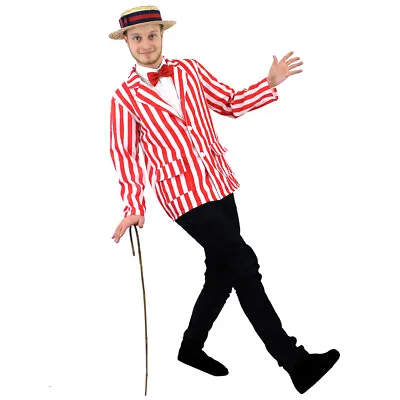 Mens Red And White Striped Blazer Edwardian Fancy Dress Costume Barbershop  • £17.99