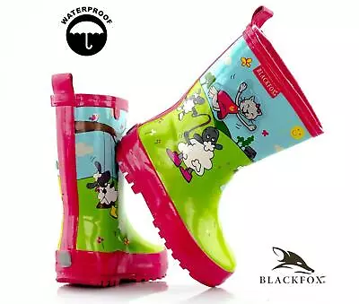 Girls Kids Waterproof Wellies Rain Snow Beach Pull Wellington Boots Shoes Size • £7.96