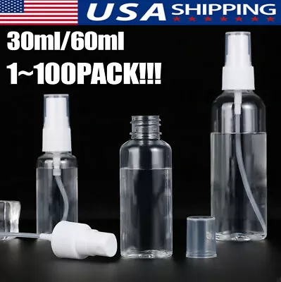 1~100PC 30ml/60ml Travel Spray Bottle Plastic Transparent Perfume Empty Atomizer • $5.29