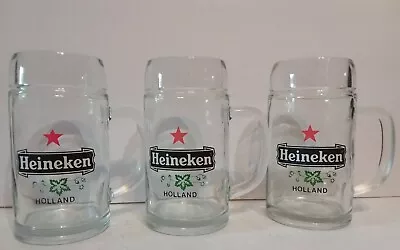 3 Heineken Red Star HOLLAND .5l Glass Mugs Steins - A1 • $21.99