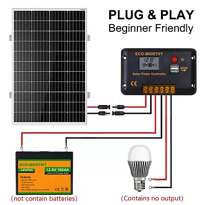 ECO-WORTHY 100W Watt Solar Panel Kit Monocrystalline 12V For RV Marine Home • $109.99