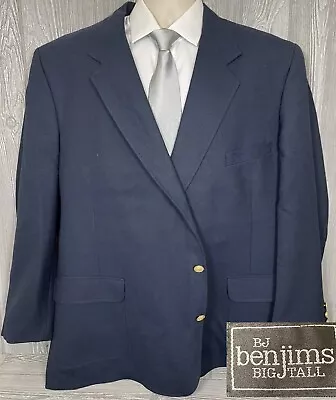 BJ Benjims Big Tall Mens Navy Wool Blend Blazer 52 Long (r1) • $50