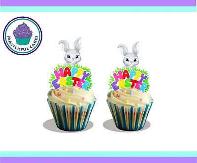 24 X Edible Easter Bunnies Pre Cut Wafer Paper Cup Cake Toppers • £4.05