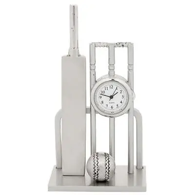 £27.15 • Buy  Cricket Bat & Wicket Desk Clock Techno Stainless Steel Quartz Sport Décor 11cm