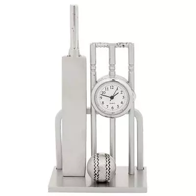 £27.15 • Buy  Cricket Bat & Wicket Desk Clock Techno Stainless Steel Quartz Sport Décor 11cm