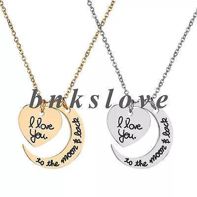 I Love You To The Moon And Back Love & Moon Couple Pendant Necklace Men Women • $8.99