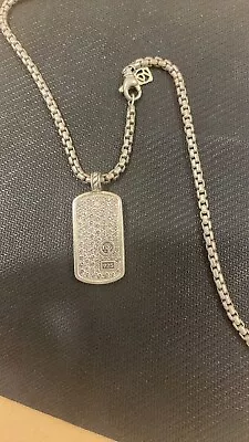 David Yurman 925 Sterling Silver Large 2.68CTW White Diamond Dog Tag With Chain • $5000