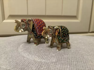 Hand Carved Painted Marble Stone Small Elephant Figurines • $34.99