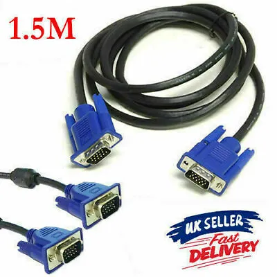 £2.90 • Buy 1.5M VGA Cable High Resolution SVGA 15 Pin PC To TFT Monitor LCD TV Lead Meters