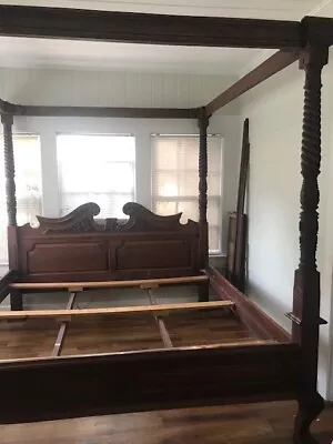 Antique Carved Mahogany 4 Four Poster California King Bed Frame Bedroom • $1560