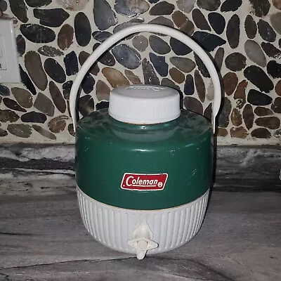 $23 • Buy Vintage Coleman Water Jug Cooler Drink Dispenser Green White 1 Gallon Clean Cup