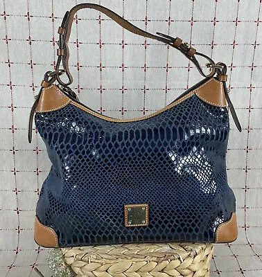 Vintage Dooney & Bourke Navy Snakeskin Leather Erica Hobo Shoulder Bag BS479 NV  • $189.90