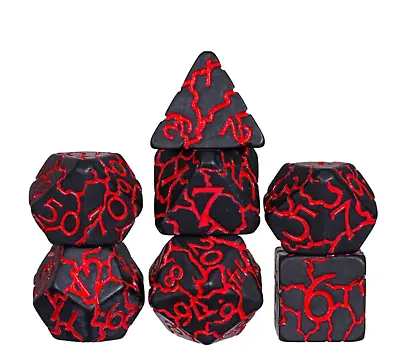 Black/Red Crackle Dice Set | Poly RPG DnD Dungeons Dragons AD&D Pathfinder D20 • $14.95