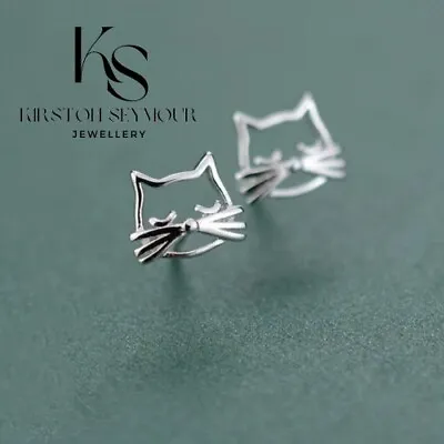 Cat Earrings 925 Sterling Silver Stud In Gift Pouch Women Girl Jewellery  • £3.89