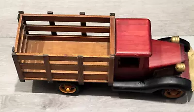 Vintage Wood Delivery Truck Model Red Cab 15x6x5  Country Decor • $24.95