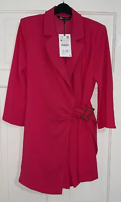 Zara Fuchsia Double-breasted Blazer Style Playsuit Dress With Buckle Size M Bnwt • $37.29