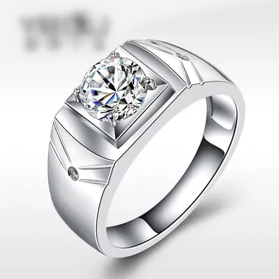925 Sterling Silver Ring Inlaid 1.25 Ct Cubic Zirconia Ring Men Jewelry • $4.91