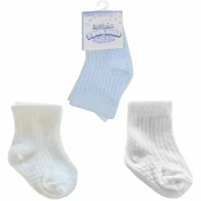 3 Pair Baby Boy Socks Short Ankle Blue White Cream 3-6 Months  • £4