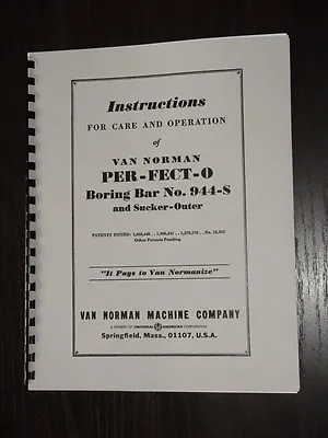 Van Norman 944-S Boring Bar Instruction & Parts Manual • $19.95