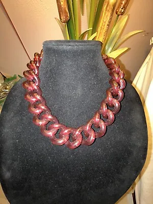 Vintage Wine Plastic Light Weight Chain Link Style Goldtone Necklace 18” Lot G • $15