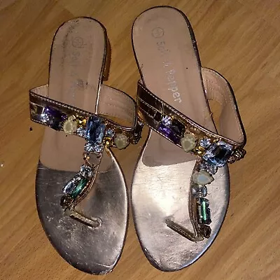 SALT & PEPPER Bling Thongs Slip On  Embellished Sandals SIZE UK 4 EU 37 • £4.99