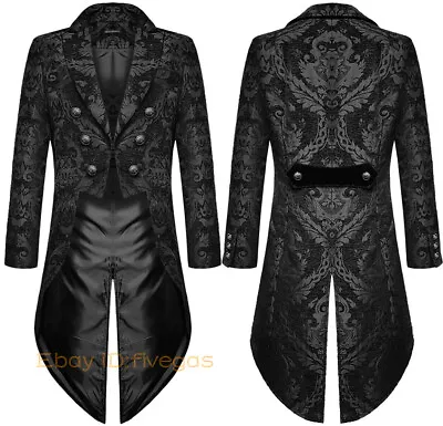 New Mens Gothic Steampunk Tailcoat Jacket Brocade Damask Wedding Coat Vintage A • £55.92