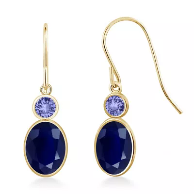 14K Yellow Gold Sapphire And Tanzanite Hook French Fish Ear Wire Dangle • $99.99