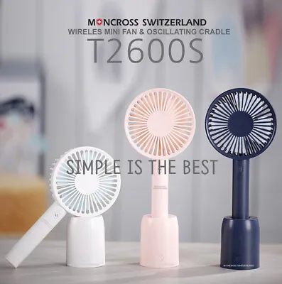 Moncross Wireless Oscillating Mini Fan Portable Handheld With Wireless Rotary Cr • $19.99