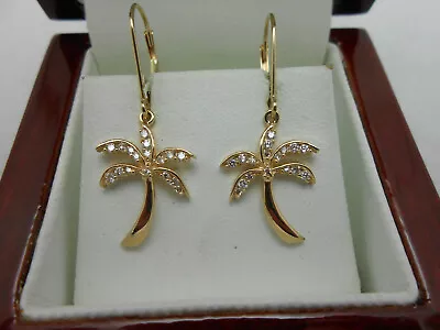 Gorgeous & Classic Na Hoku 14k Yellow Gold Palm Tree Diamond Leverback Earrings • $749.99