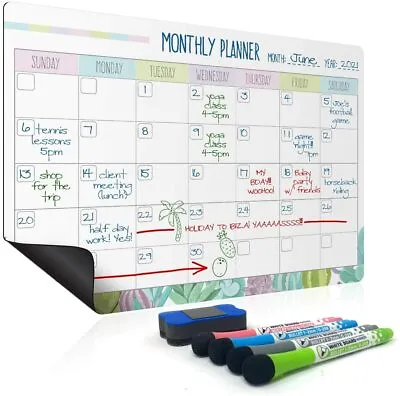 £15.98 • Buy Magnetic Monthly Whiteboard Fridge Planner Calendar Dry Eraser & Markers 42x30cm