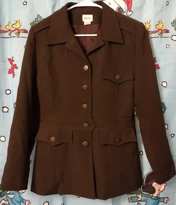 Vintage Neiman Marcus Brown Jacket Coat Womens Size 6 Pockets Star Buttons USA • £57.91