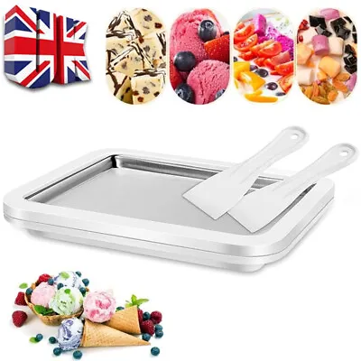 Instant Rolled Ice Cream Maker Pan Machine Frozen Yogurt Sorbet With 2 Spatulas • £9.45