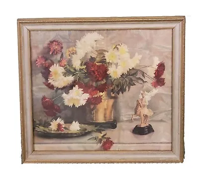 1930s 1940s Morris Bendien Framed Print Red White Pink Flowers French Country  • $40