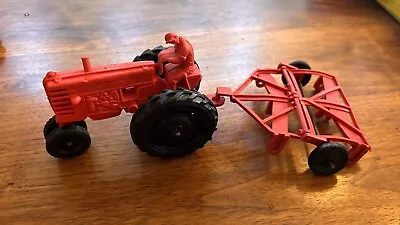 Vintage Auburn Rubber Farm Tractor 572 W Driver And Plow 7.5  Antique Toy • $32