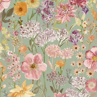 Grandeco Wildflowers Sage Wallpaper A61601 - Wild Garden Flowers Floral Bloom • £12.49