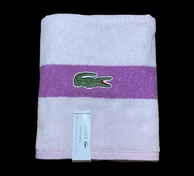 Lacoste Pink Purple Bath Towel 100% Cotton 30  X 52  Big Crocodile Logo • £27.55