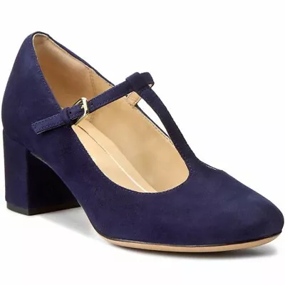 £22 • Buy Clarks Orabella Fern Blue Suede T-bar Buckle Cushion Plus Shoes 6.5 D 40 Mod 60s
