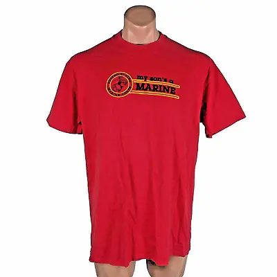 Vintage 80s MY SON'S A MARINE USMC Velva Sheen Red SS Tshirt USA MADE XL PUFFY • $30